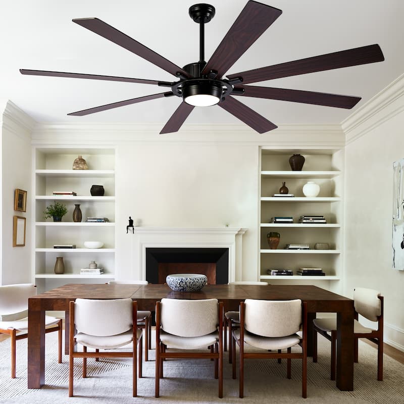 Cusp Barn 72" Outdoor Indoor Modern Black Large Ceiling Fan with Lights, Farmhouse 6 Speeds DC Motor Reversible Ceiling Fan