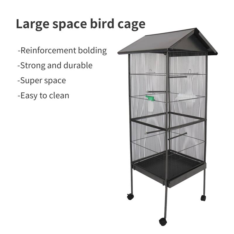 Gray Steel Bird Cage with Rolling Stand