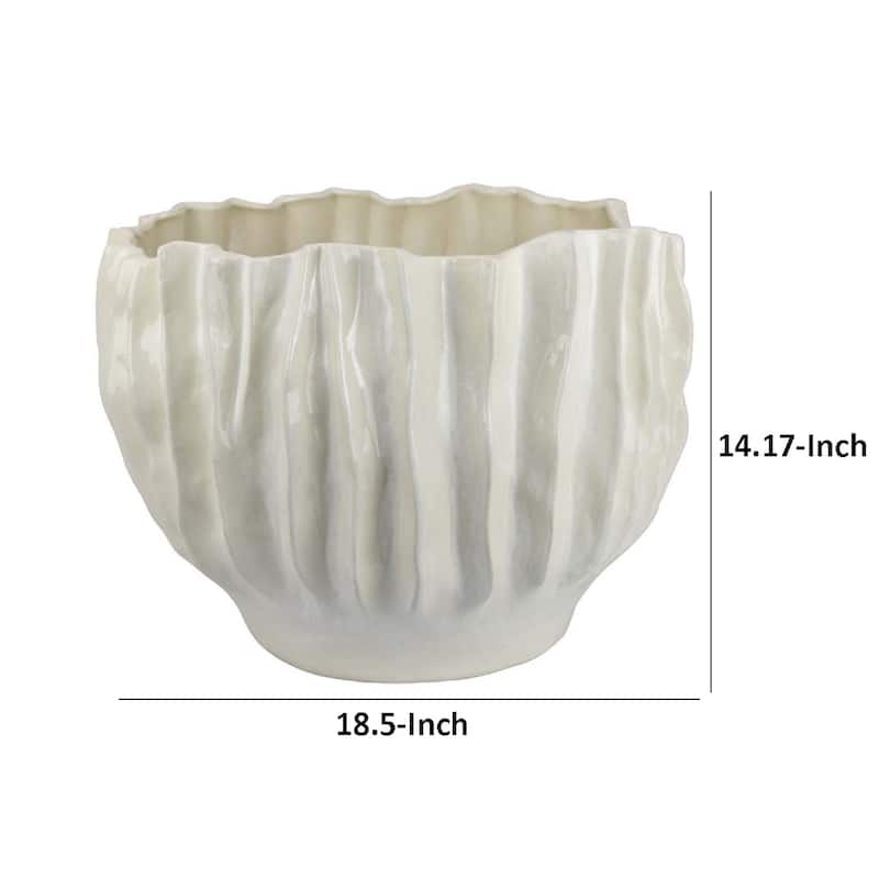 Esam Decorative Planter, Textured Ceramic Body, 19 Inch White