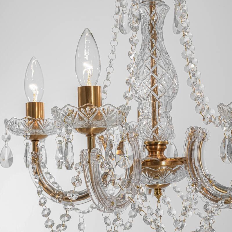 5-Light Luxury Glam Brass Finish Crystal Adjustable Hanging Chandelier for Living Room - 18.9 in. W x 19.3 in. H x 18.9 in. D