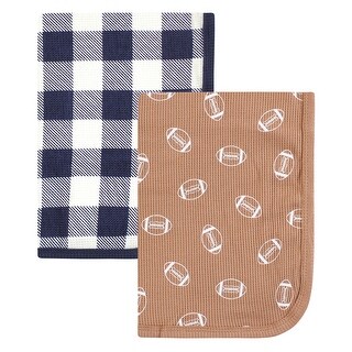Hudson Baby Infant Boy Thermal Receiving Blanket 2pk, Football, One Size - Football - One Size