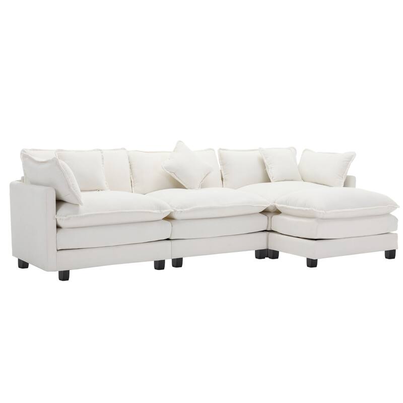 112.2" Modern L-Shaped 4-Seat Sectional Sofa with Removable Ottoman, 5 Plush Pillows, and Sturdy Construction
