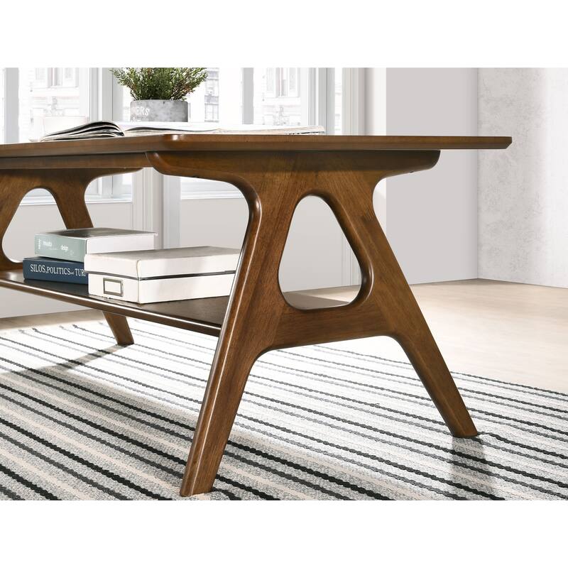 Mid-Century Modern Storage 3-Piece Coffee Table Set with Shelf and Slightly Tapered Legs