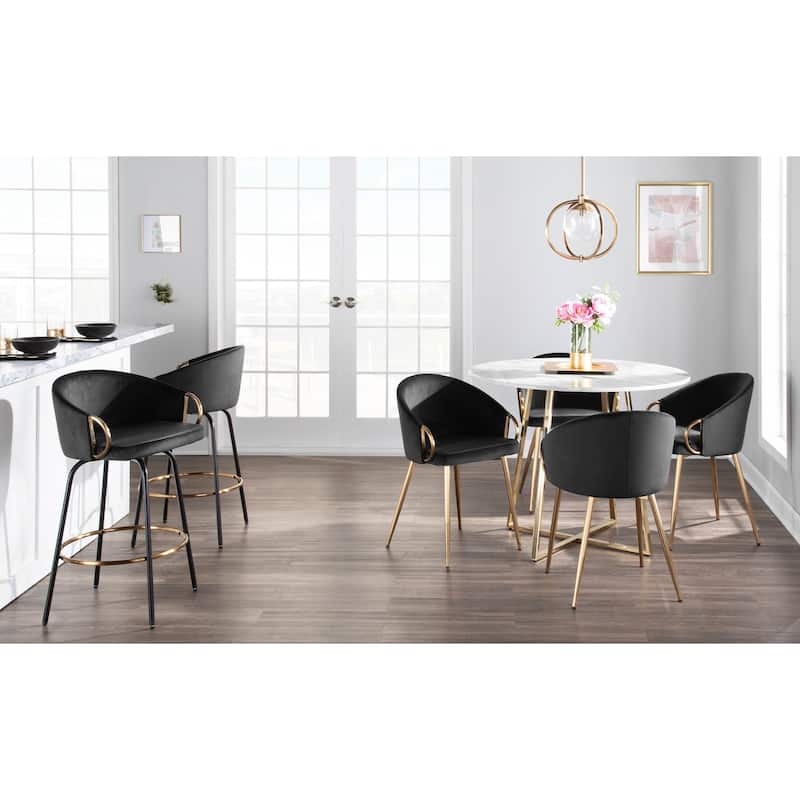 Silver Orchid Battista 26" Fixed-Height Counter Stool with Black Metal Legs & Gold Footrest (Set of 2)