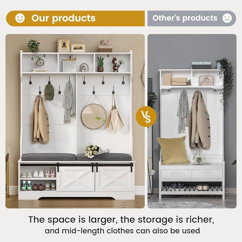Hall Tree With Bench And Shoe Storage Coat Rack Barn Door