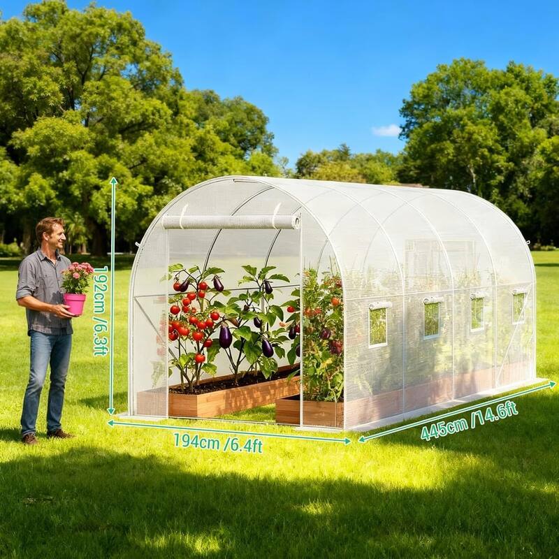 15x6.3x6.4 ft Outdoor Large Walk-in Tunnel Greenhouse with 8 Screen Windows
