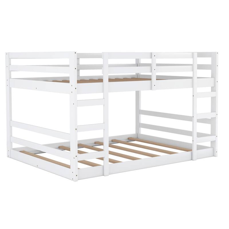 Twin Over Twin Bunk Bed with Ladder, White - Space-Saving, Solid Pine Construction