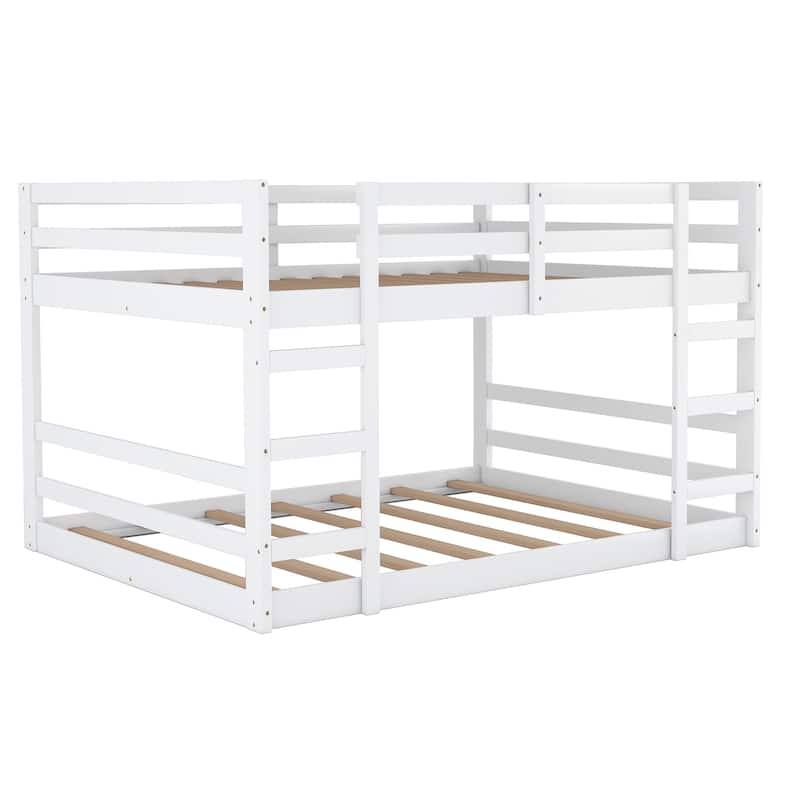 Twin Over Twin Bunk Bed with Ladder Solid Pine Wood Frame