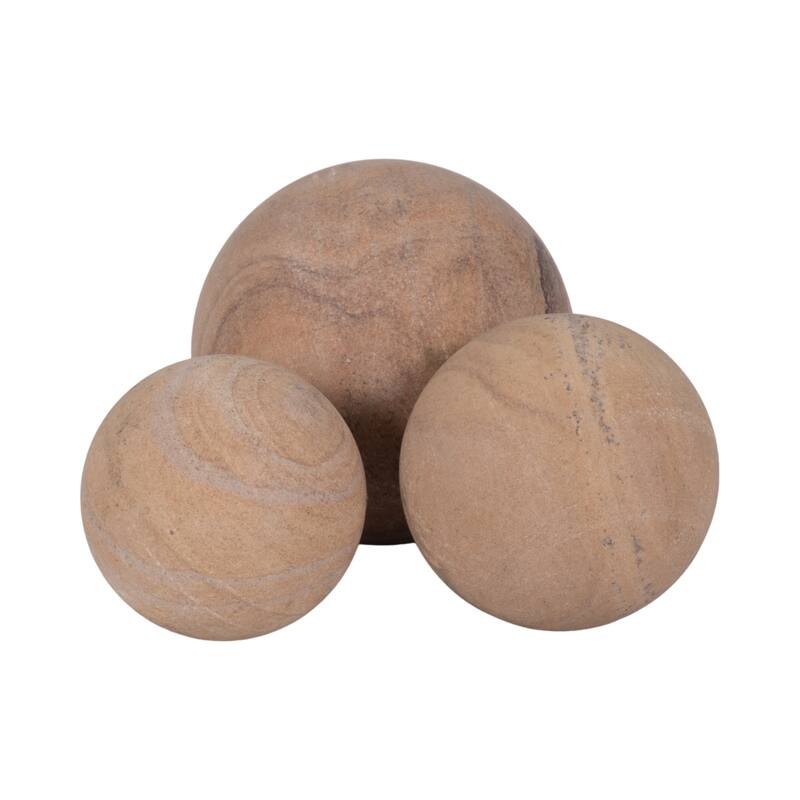 Sagebrook Home 3/5" Maverick Sandstone Spheres, Natural, Set of 3 - 5" x 5" x 5"