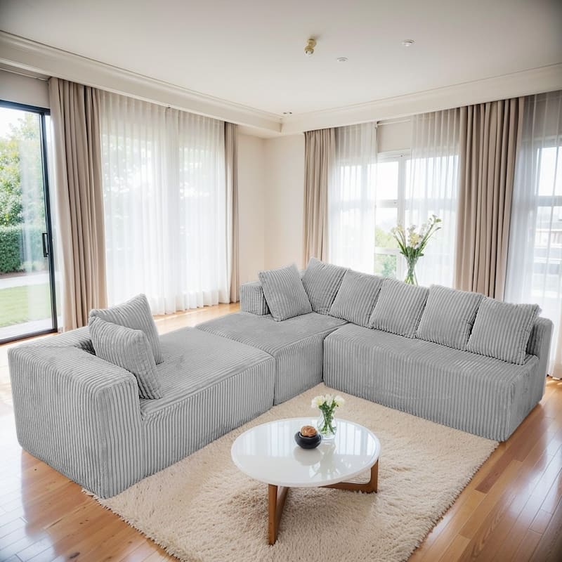 Modern 130" Corduroy Fabric U-shaped Sectional Sofa with Reversible Design for Living Room