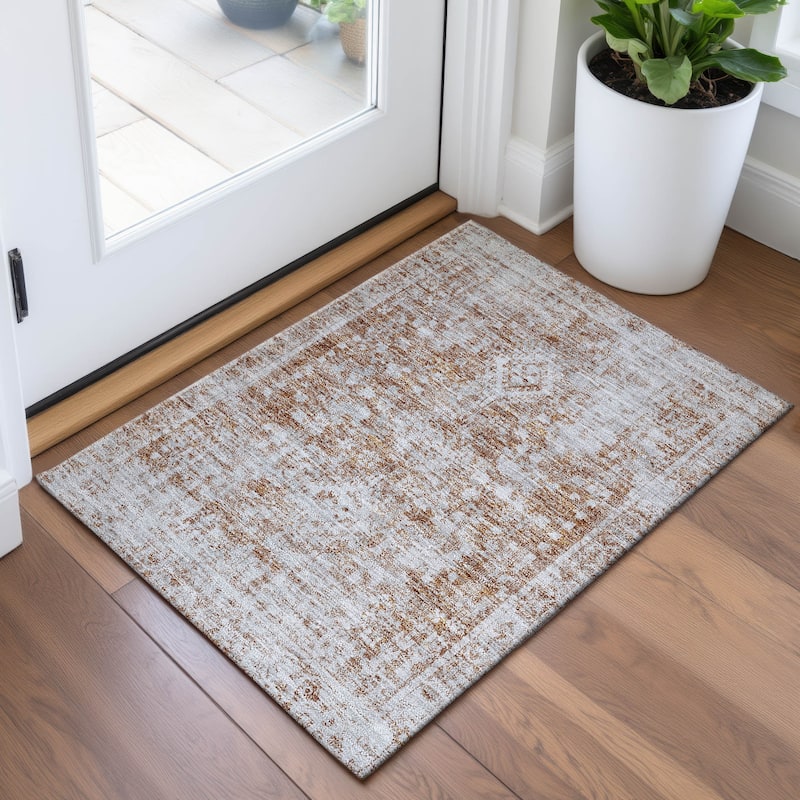 Premium Washable Super Soft Vintage Traditional Mayfield Rug - Terracotta - 1'8" x 2'6"