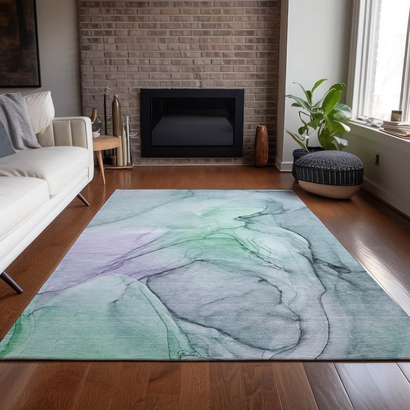 Machine Washable Indoor/ Outdoor Abstract Chantille Rug
