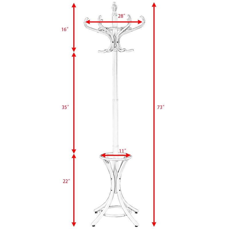 Gymax Wood Standing Hat Coat Rack Jacket Bag Hanger Tree 12 Hooks w/