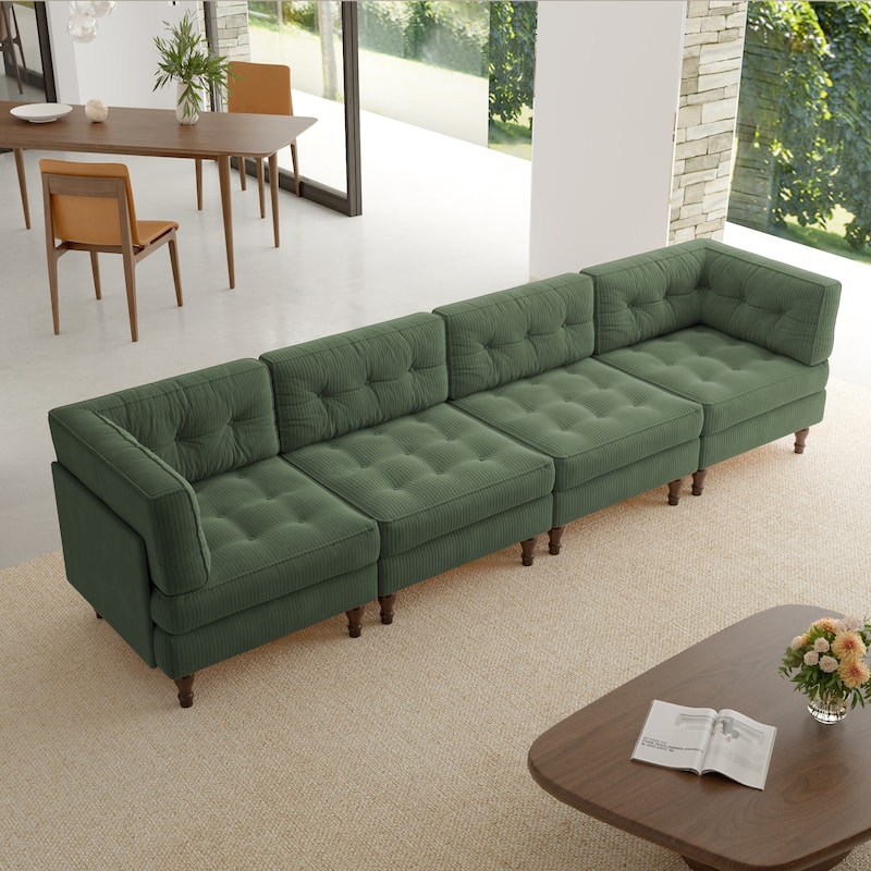 Oversized Modular Sectional Corduroy Fabric Tufted Sofa