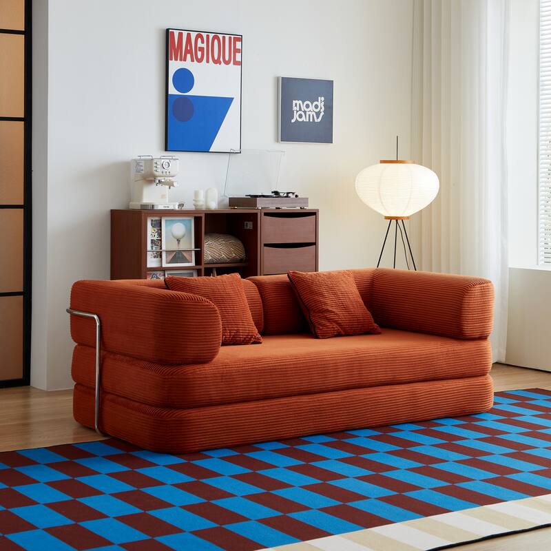Floor Couch,Compressed Sofa,Convertible Floor Sofa Bed With Convertible Blanket Pillow,Enhanced Frame Stability - Red