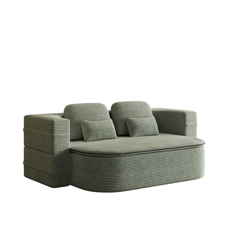 GDFStudio - Lysander Corduroy Foldable Sleeper Sofa Bed with Multi Functional Blanket