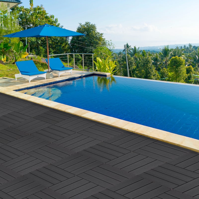 8.7 sq. ft DIY Wood-Plastic Composite Deck Tiles, Interlocking Outdoor Flooring Tiles Waterproof All Weather (Pack of 9)