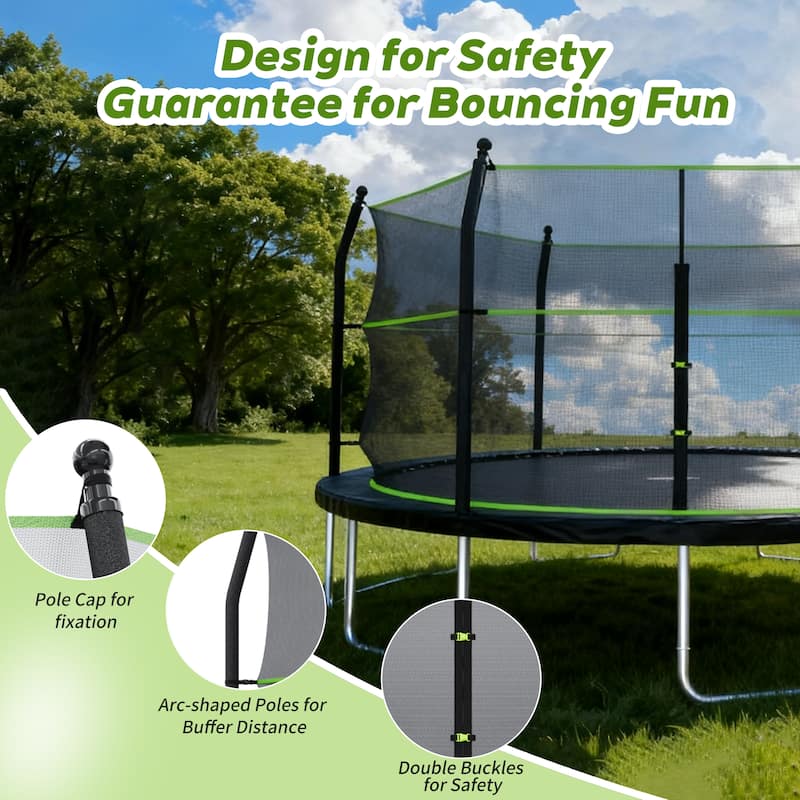 Toddler Trampoline - Safety Enclosure, Basketball Hoop & Ball, Indoor Outdoor Use - Black+Green - 168