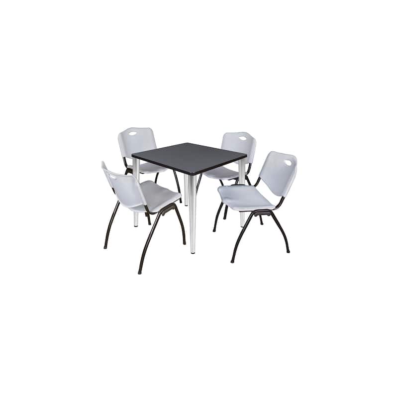 30 in. Square Breakroom Table- Grey Top, Chrome Base & 4 M Stack Chairs- Grey
