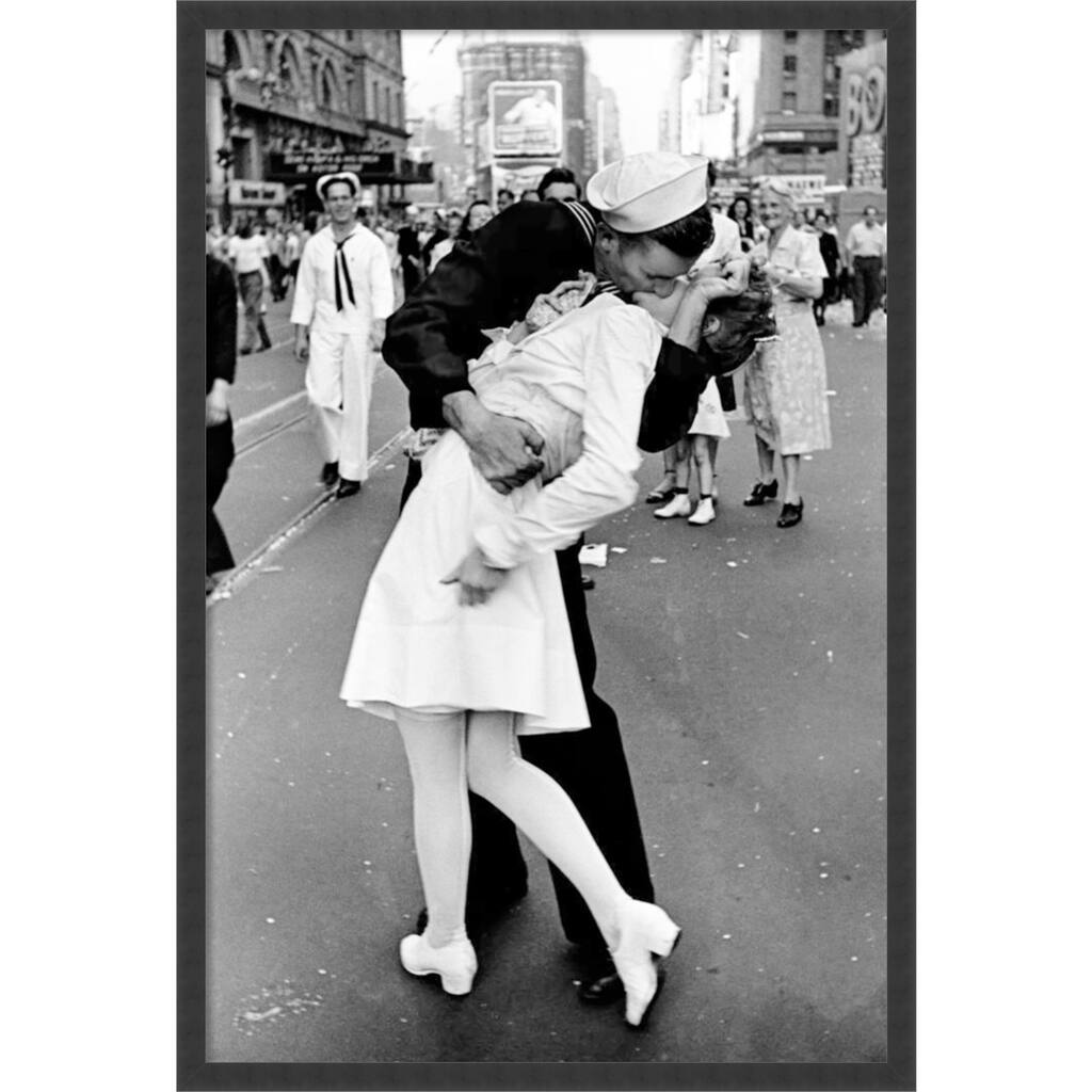 Framed Art Print Kissing on VJ Day - Times Square by Alfred Eisenstaedt 26 x 38-inch