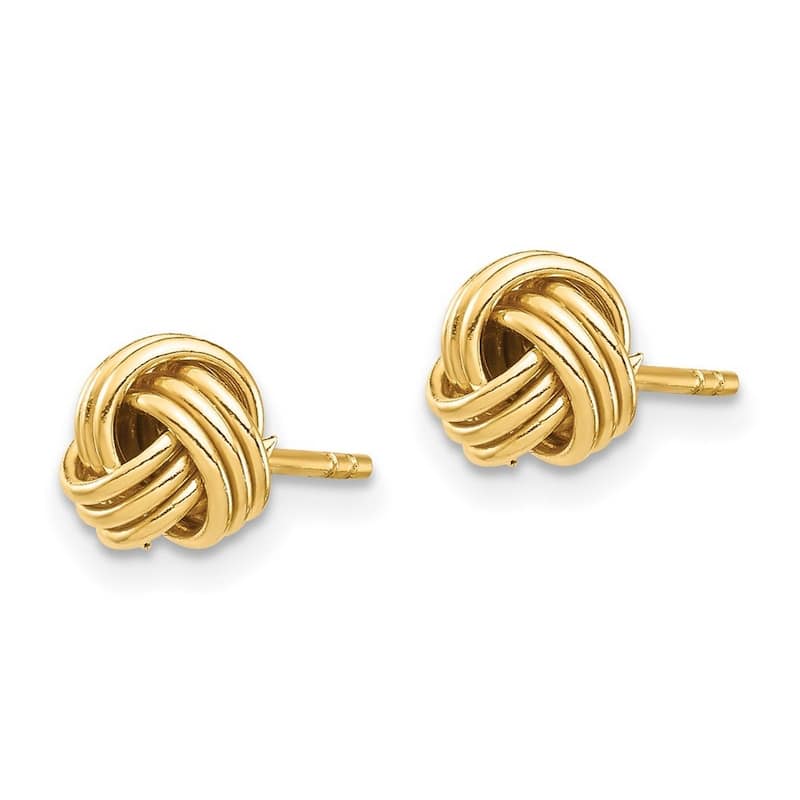 Curata 10k Yellow Gold 6.44mm Small Three Row Love Knot Post Earrings