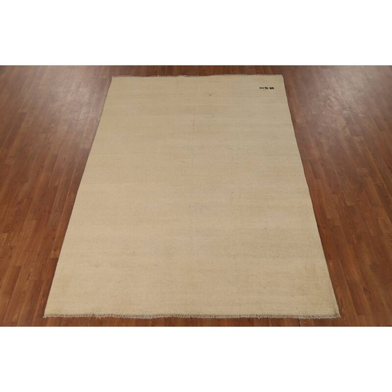 Gabbeh Modern Area Rug Handmade Beige Tribal Wool Carpet - 5'7"x 7'9"