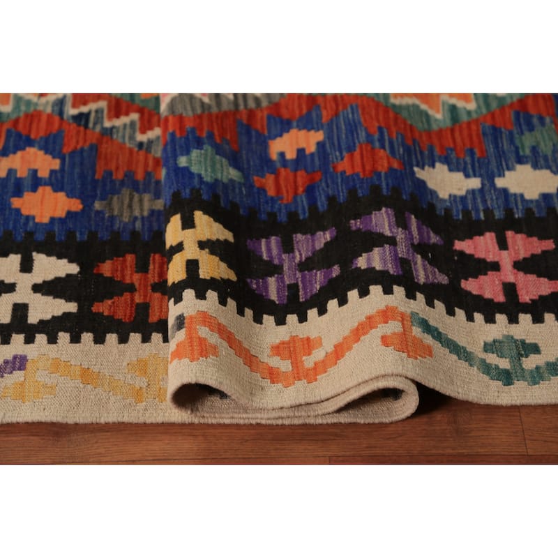 All-Over Kilim Oriental Area Rug Hand-Woven Wool Carpet - 8'5"x 9'9"