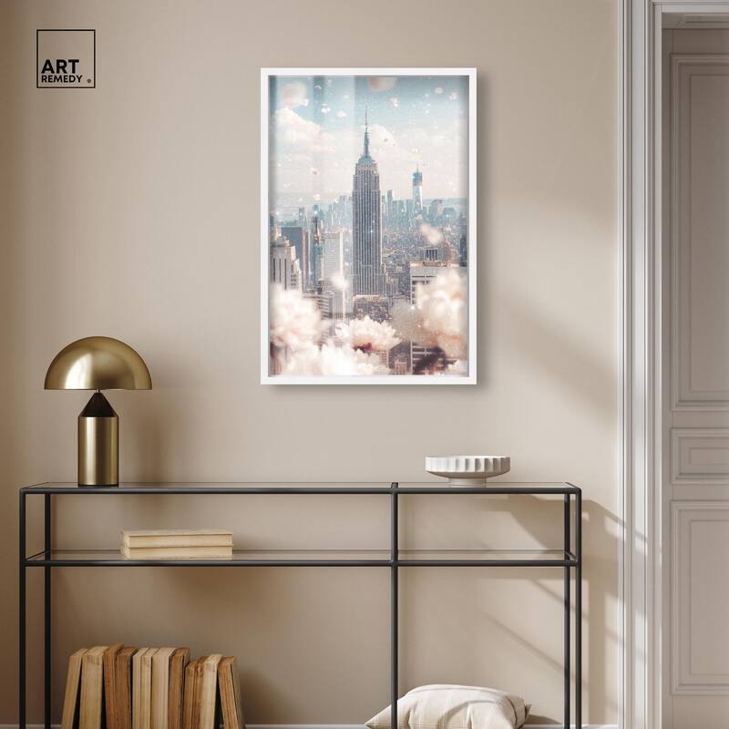 Peonies Over New York Shadowbox by Art Remedy