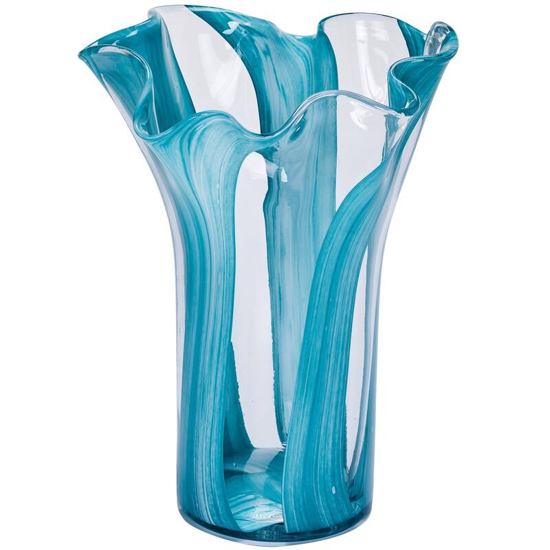 Set of Two Green Striped Handblown Glass Vases