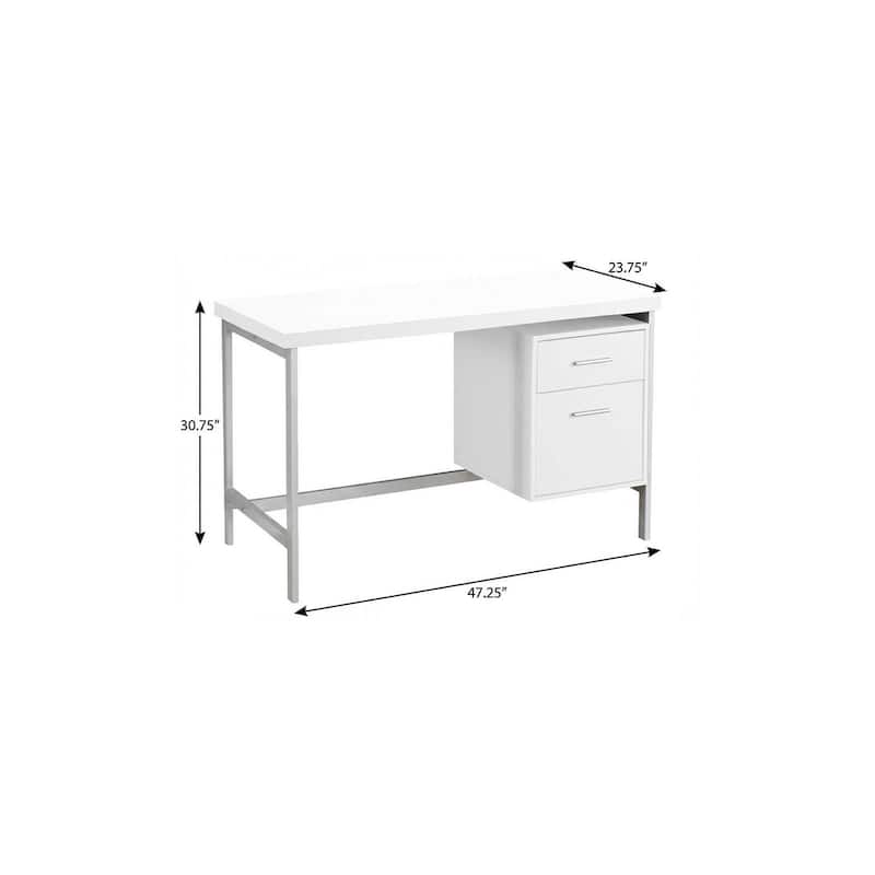 HomeRoots 47" White and Silver Computer Desk With Two Drawers