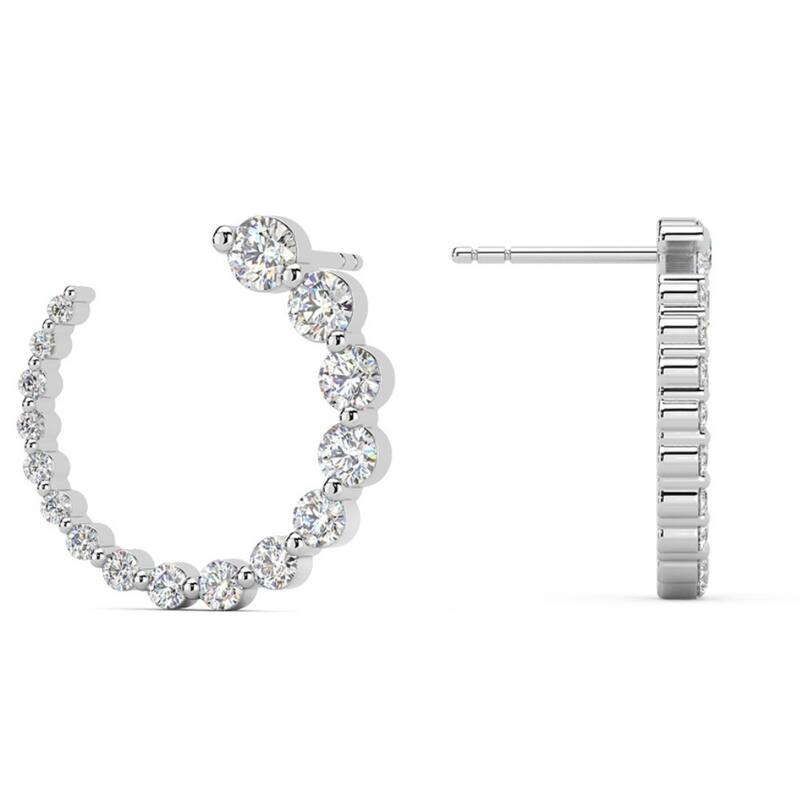 1 1/2Ct Graduated Diamond Circle Earrings Gold Journey Studs Lab Grown