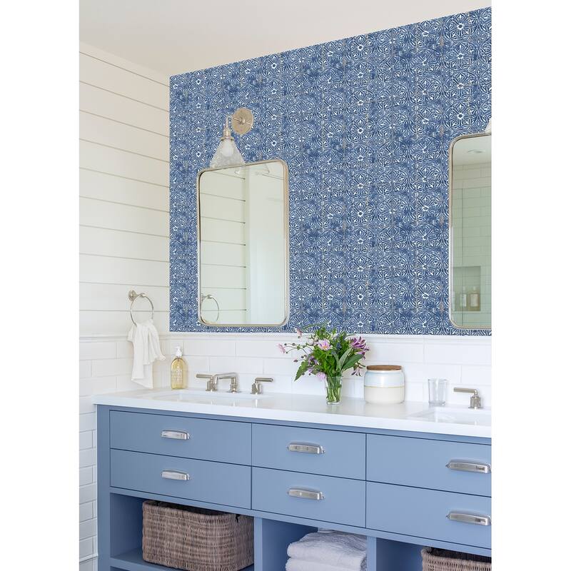 NuWallpaper Cobalt Sea Provincial Tile Peel and Stick Wallpaper