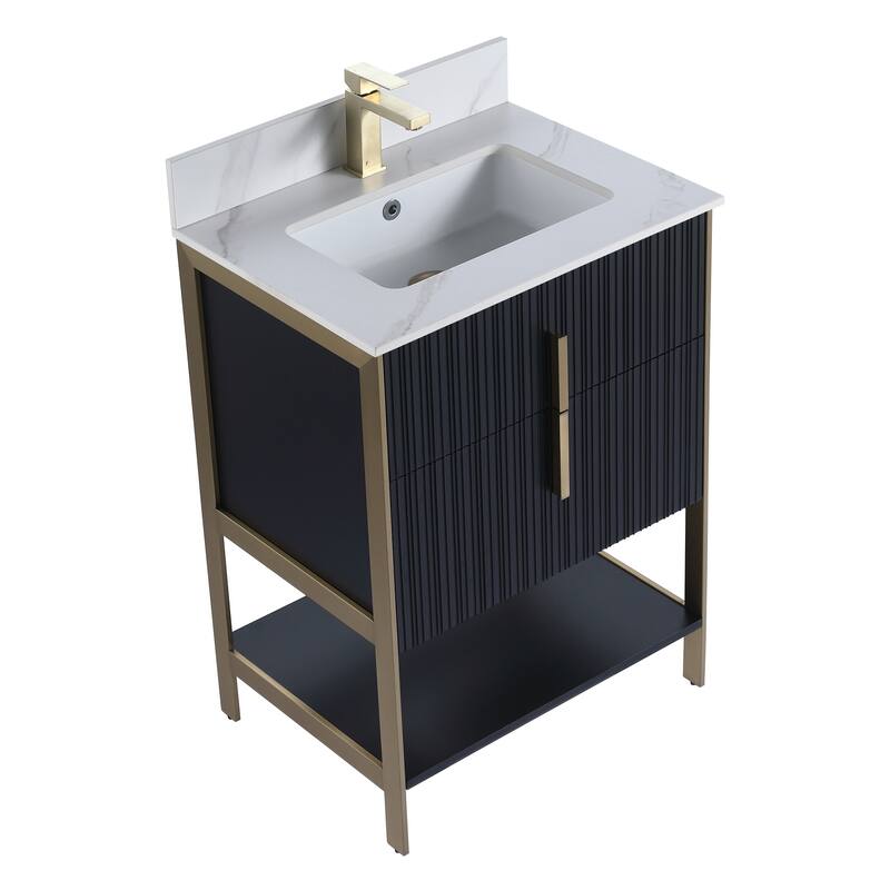 Fine Fixtures Serenity Modern Bathroom Vanity with White Carrara Stone Top