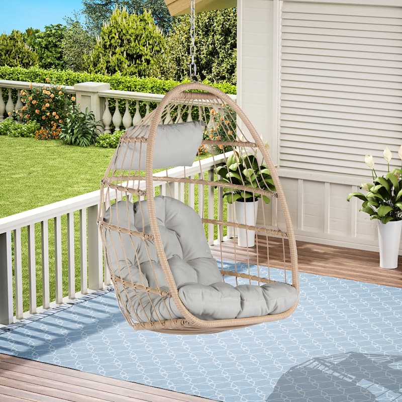 GDFStudio - Penelope Outdoor Rattan Egg Swing Chair for Relaxed and Stylish Garden Lounging