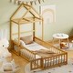 preview thumbnail 48 of 94, Wooden Floor Bed with Fence Railings and Detachable Headboard, Kids Dress Up Rack, Kids Montessori Style Playhouse Frame Twin - Natural