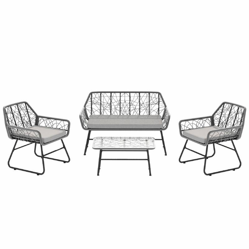 4-Piece Wicker Patio Furniture Set - Includes Tempered Glass Table