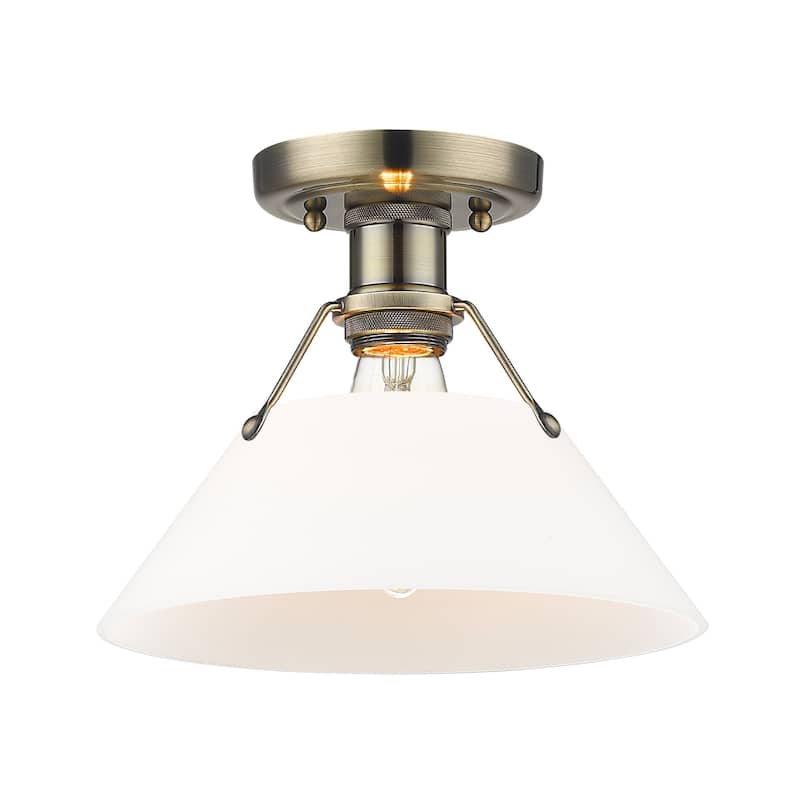 Yep by Golden Lighting Orwell 1-light Flush Mount in Aged Brass and Opal Glass - Gold