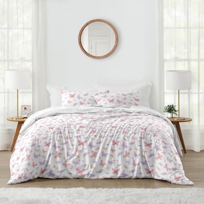 Sweet Jojo Designs Pink/Purple Shabby Chic Butterfly Girl 3pc Full / Queen-size Comforter Set - Colorful Pastel Lilac Watercolor