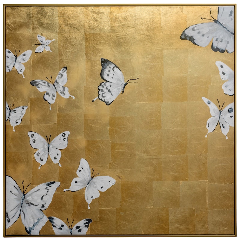 StyleCraft Aurelia Butterfly Canvas Wall Art - 47.24"W x 47.24"H - Gold