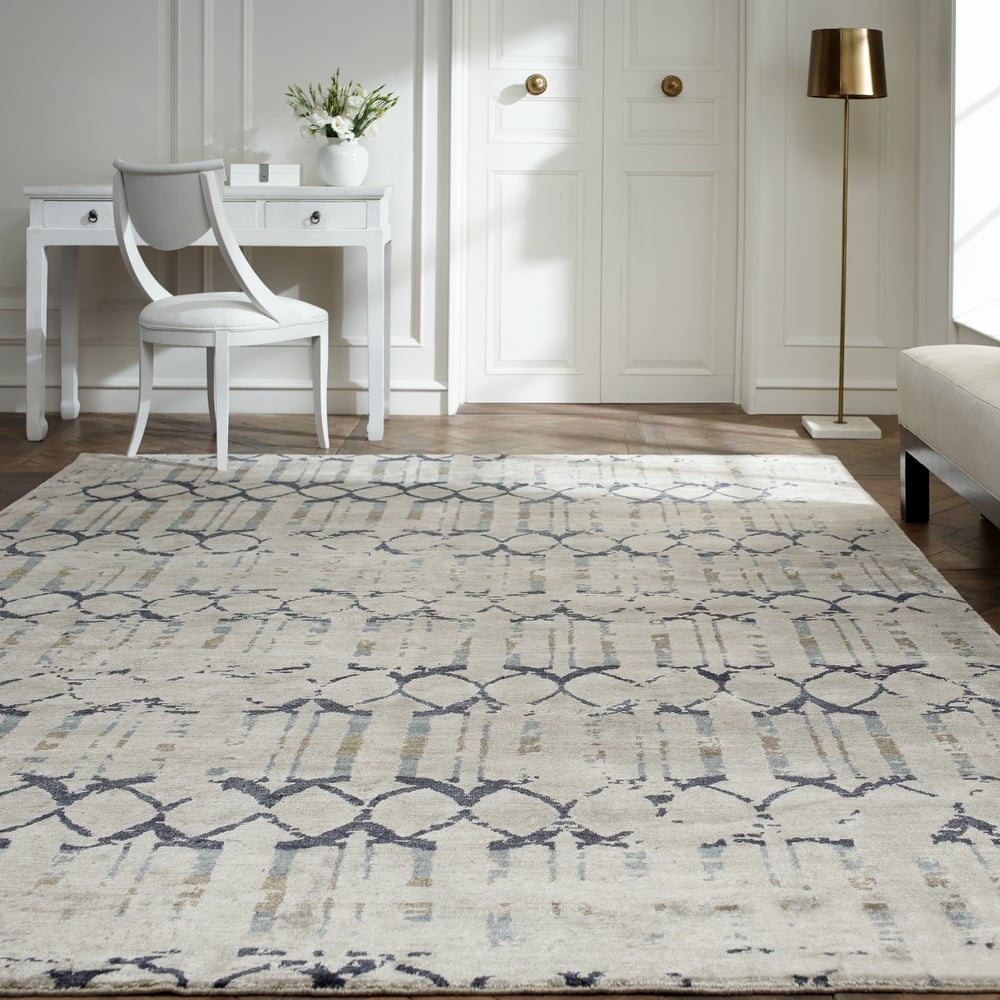 Modern Multi-Colored Hand-Knotted Viscose Area Rug