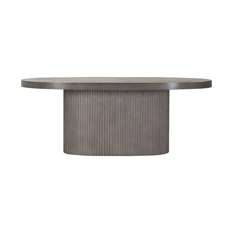 Wave 75" Concrete Oval Dining Table with Fluted Pedestal Base