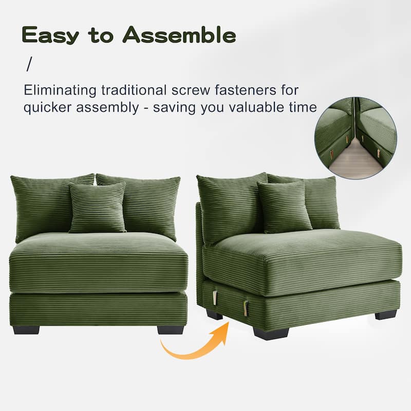 GDFStudio - Corduroy 3-Seater 79.1" Cloud Modular Sectional Couch with Ottoman