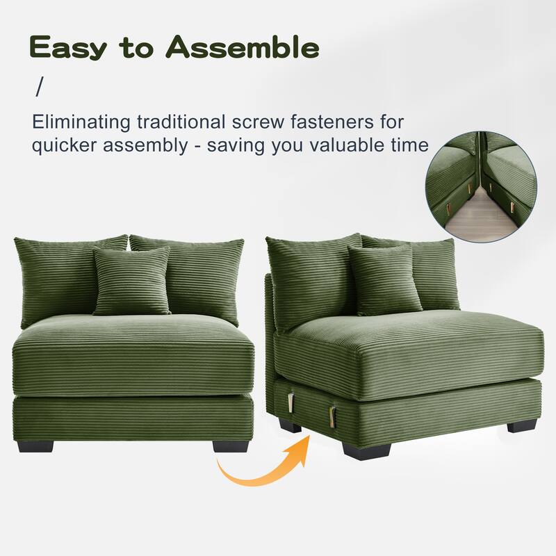 Sectional Couch with 2 Movable Ottomans, 92" Corduroy Couches for Living Room, Upholstered Sofa Couch with Deep Seat for Bedroom