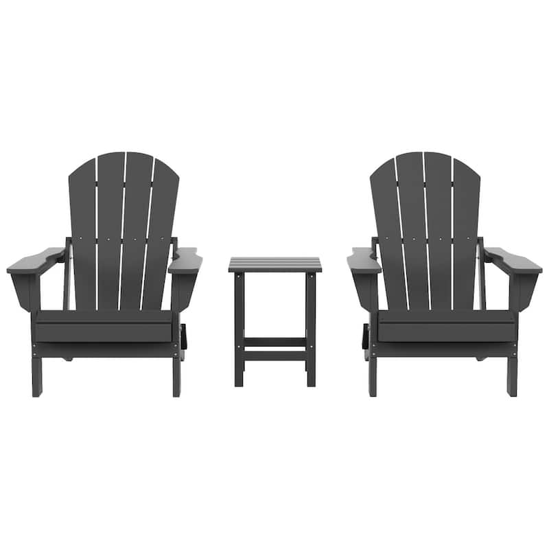 Polytrends Laguna Hdpe All Weather Outdoor Patio Foldable Adirondack Chairs With Side Table (3-Piece Set)