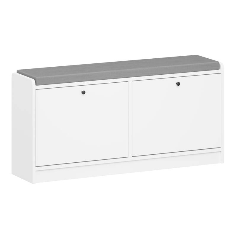Anmytek White Storage Bench with Hooks Entryway Shoe Organizer and Living Room Seating