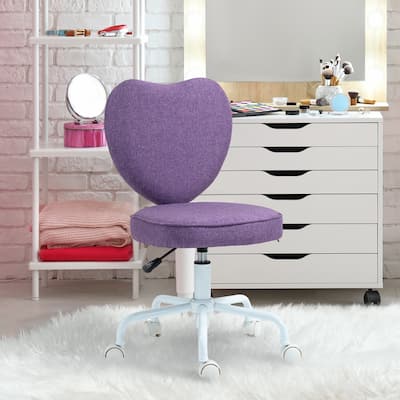 HOMCOM Armless Home Office Desk Chair, Modern Fabric Makeup Vanity Chair with Heart Shape, Swivel Wheels, Height Adjustable
