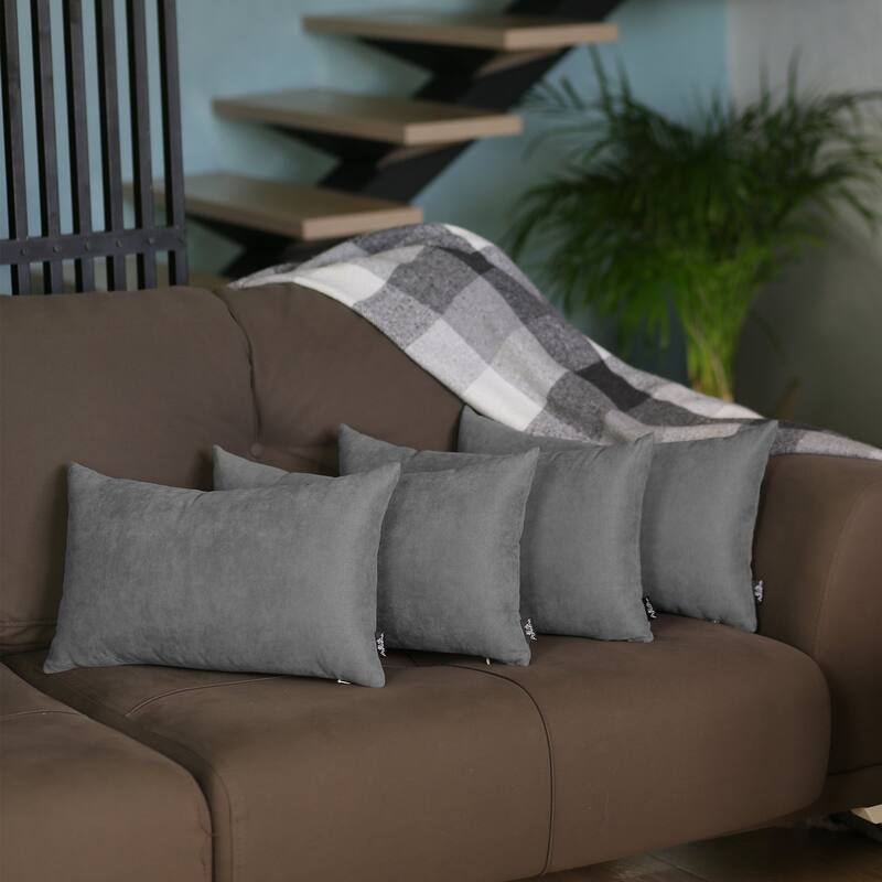 Solid-color Decorative Lumbar Throw Pillow Covers (Set of 4) - Charcoal