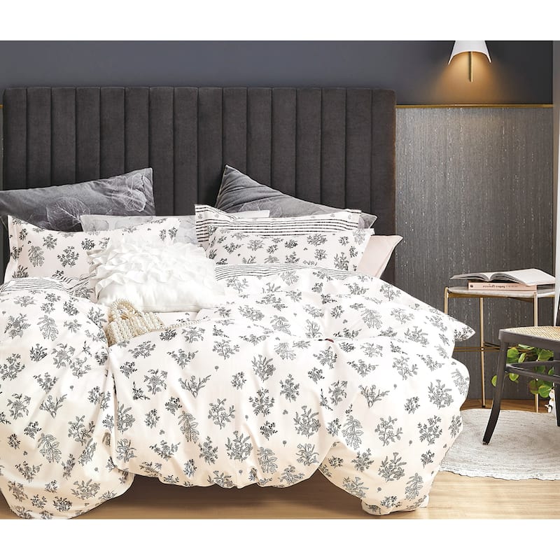 Parsley Black/White Floral 100% Cotton Reversible Comforter Set