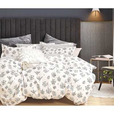 Parsley Black/White Floral 100% Cotton Reversible Comforter Set