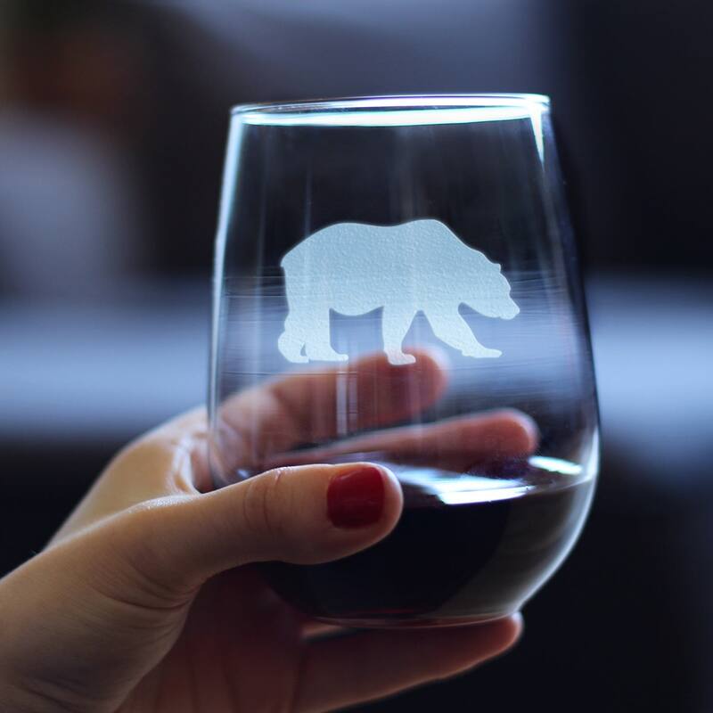 Bear Silhouette - Stemless Wine Glass - Rustic Cabin Gifts - 17 Ounce
